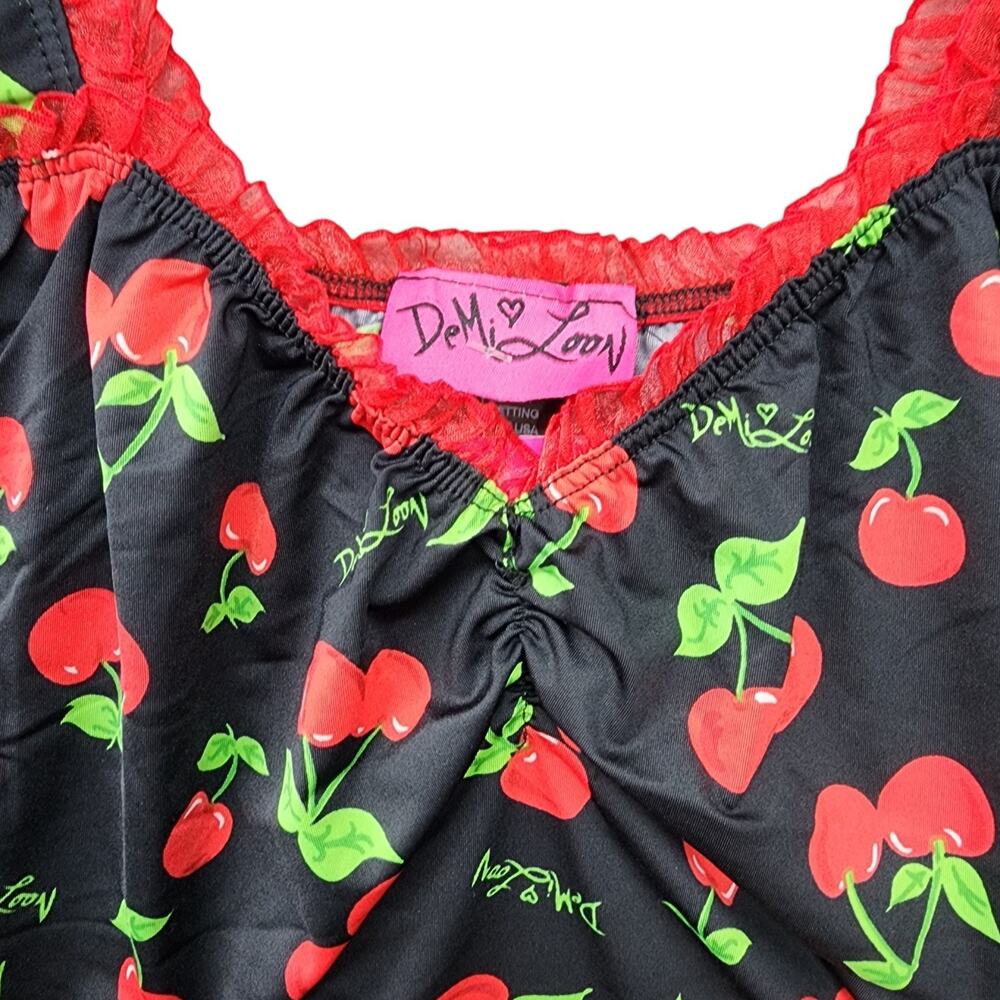 NWT Demi Loon Cami Cherry Print Babydoll Tank Top Womens L Coquette Pinup Y2K - Picture 4 of 8